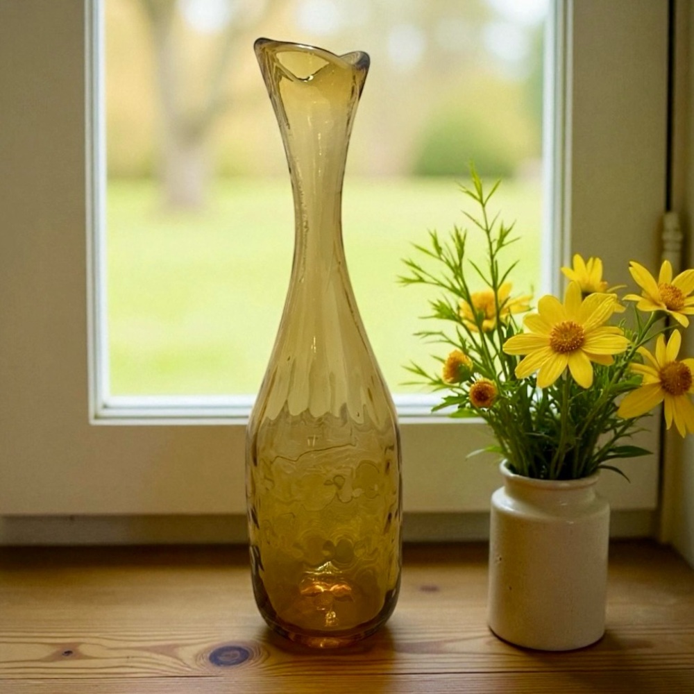 Rare Blenko #6913 Vase Wheat Color Joel Myers Approximately 11.25” Vintage